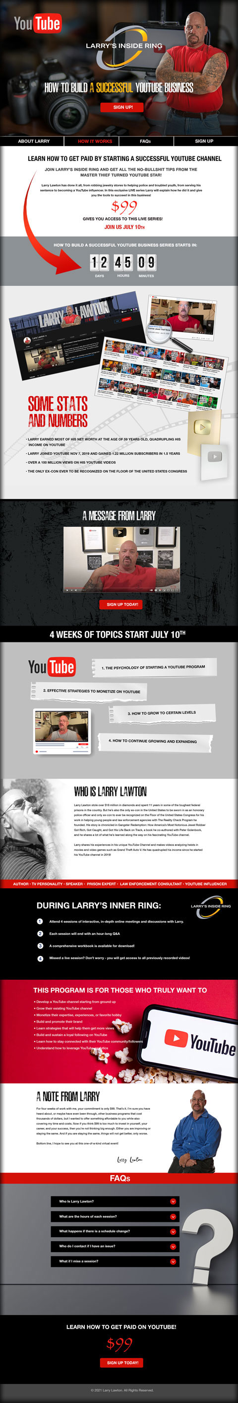 Landing Page Design, Landing Page Development, Product Page Design, Speaker Page, Subject Matter Expert, Youtuber, Youtube Star